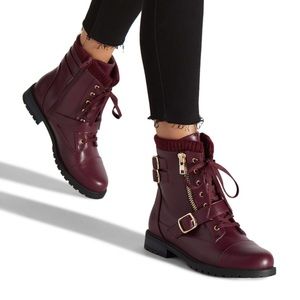 Burgundy, combat booties.